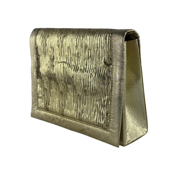 Textured Gold Metallic Evening Clutch Purse with Rope Shoulder Strap Retro Party - Picture 14 of 16